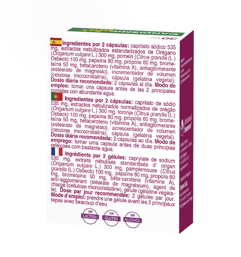 Candismic Plus 30 cápsulas - Herbetom Bioserum | Con ácido caprílico, pomelo, orégano, bromelina y papaína | Equilibrio de la flora del tracto digestivo y vaginal