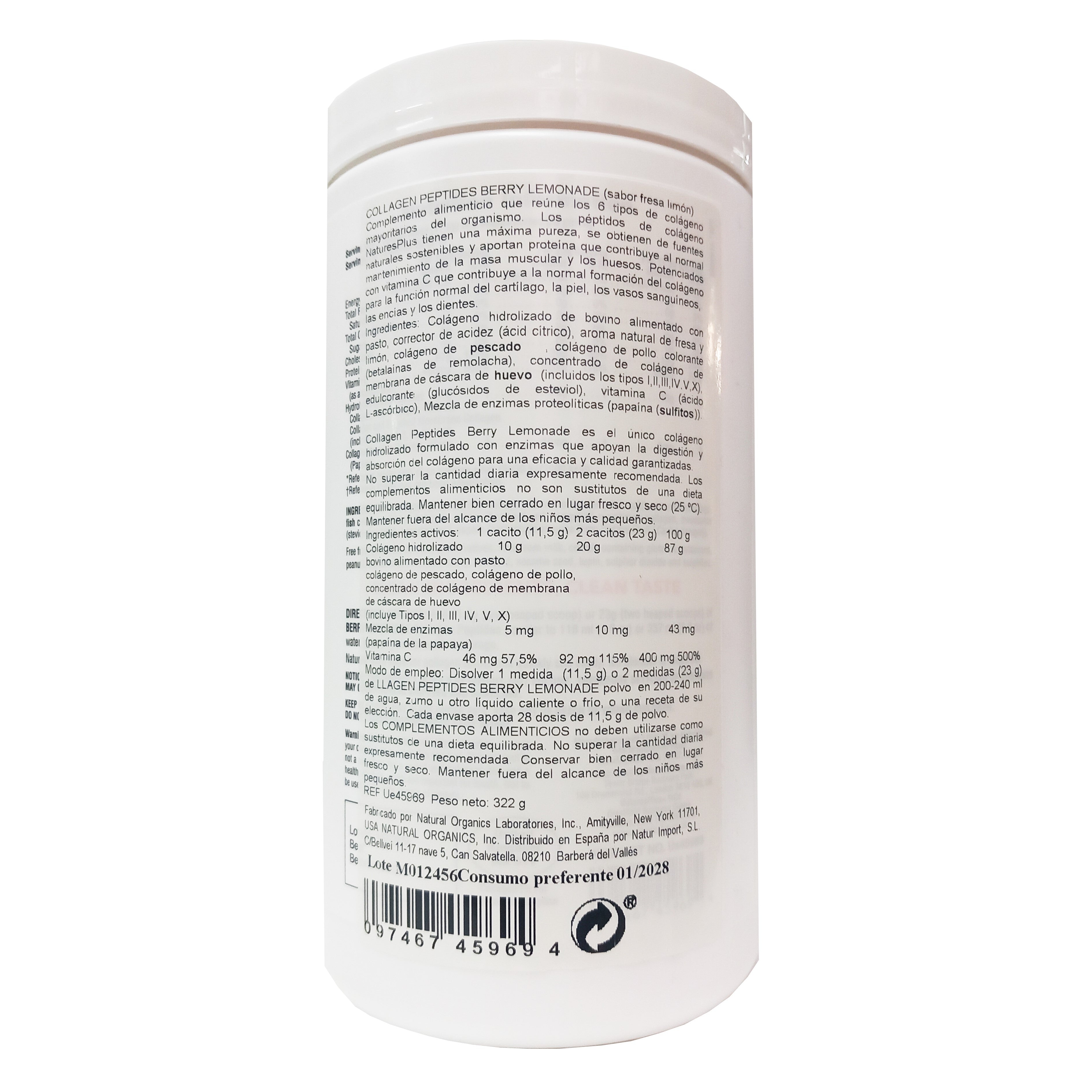 Natures Plus Collagen Peptides Berry Lemonade - 322 gr