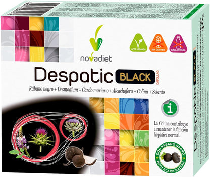 Novadiet DESPATIC BLACK 60 cápsulas vegetales, con Rábano Negro, Desmodium, Cardo Mariano, Alcachofera, Colina y Selenio - Apoyo para la Función Hepática y Digestiva