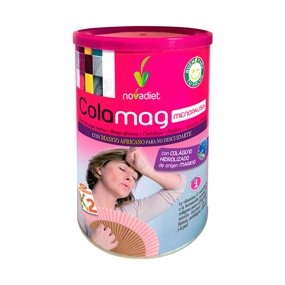 Novadiet COLAMAG MENOPAUSIA 300gr con Colágeno de origen marino, Mango africano, Cimicífuga, Pasiflora,Vitaminas, Minerales