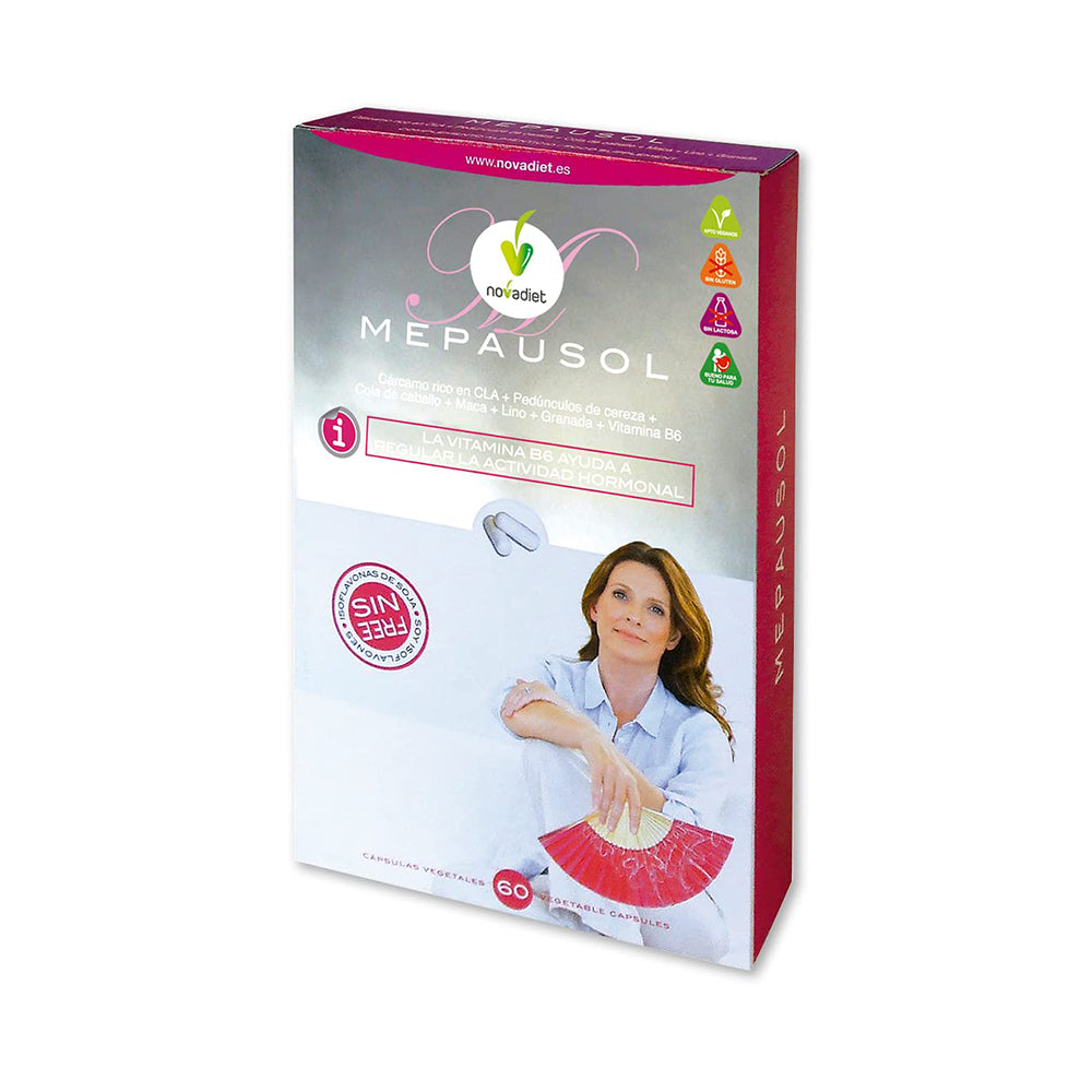 Novadiet MEPAUSOL 60 capsulas, con Vitamina B6, Cártamo, Maca y Pedúnculos de Cereza