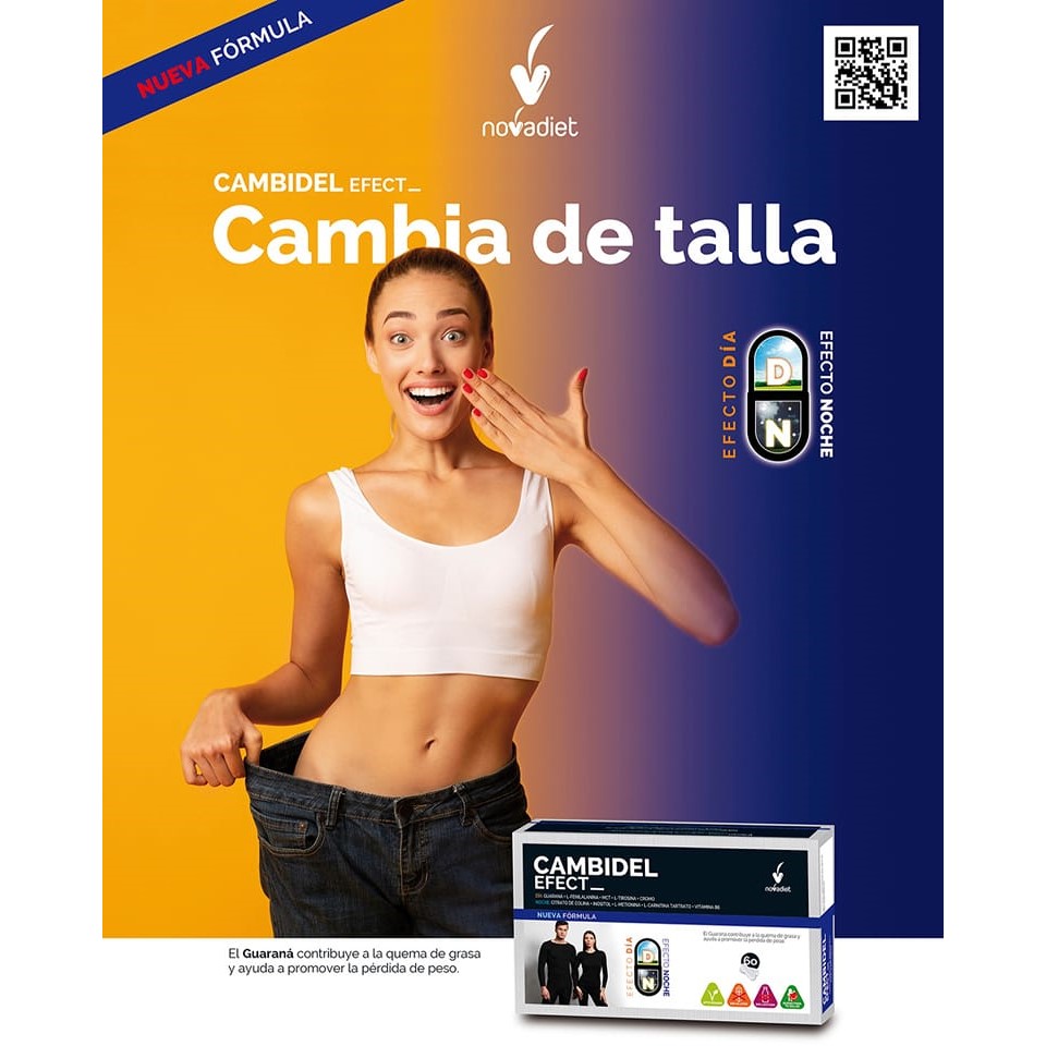 Novadiet CAMBIDEL EFECT 60 Cápsulas con Guaraná, L-Fenilalanina, Cromo, Citrato de Colina, Inositol, L-Carnitina, Vitamina B6