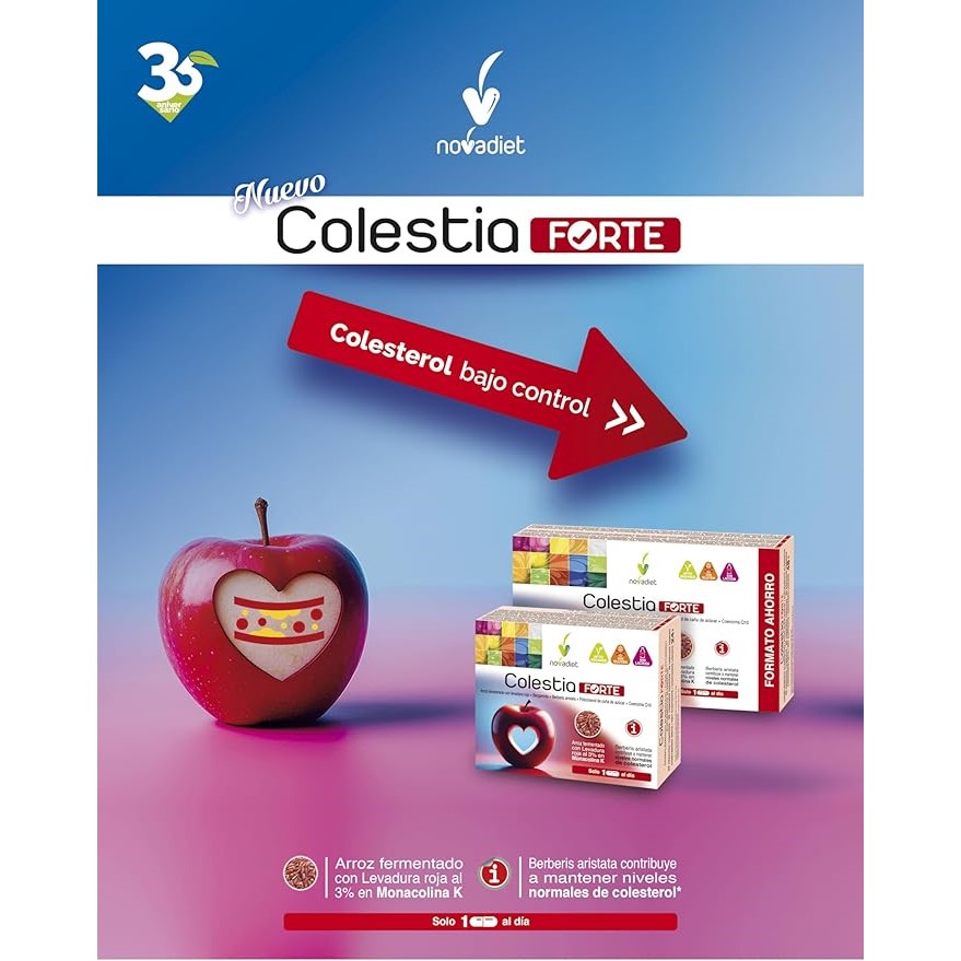 Novadiet COLESTIA FORTE 60 Cap con Arroz Fermentado, Levadura Roja, Bergamota, Berberis Aristata, Policosanol Caña Azúcar y Coenzima Q10