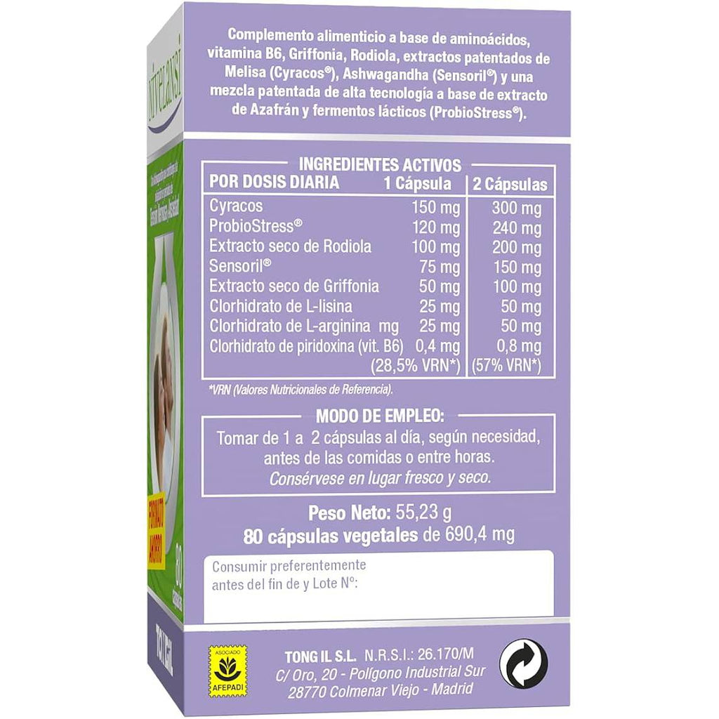 Tongil NIVELANSI 80 Cápsulas con Ashwagandha y Rhodiola, Azafrán, 5HTP, Griffonia, Melisa, Vitamina B6