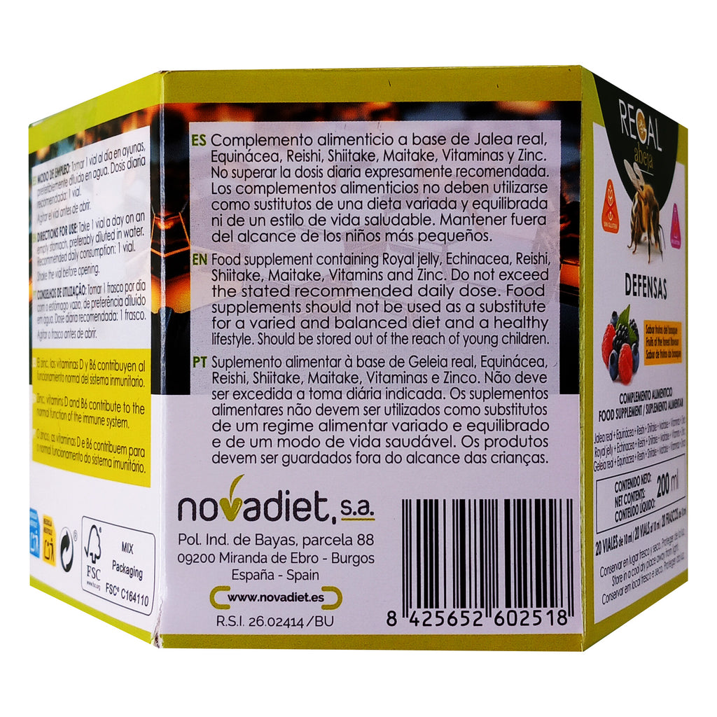 Novadiet Jalea Real 2000 Defensas 20 viales con  jalea real, equinácea, reishi, shiitake, maitake, vitaminas