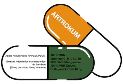Bioserum ARTROKUM 30 comprimidos | Con ácido hialurónico, colágeno UC-II, silicio y vitaminas B y C | Contribuye a formación normal de colágeno | Huesos y articulaciones