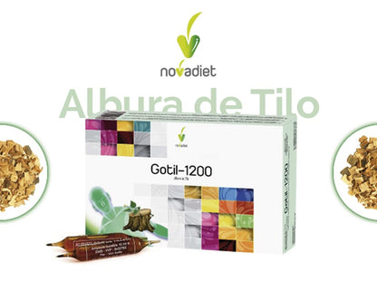 Novadiet GOTIL 1200 20 viales, con Albura de Tilo, alivio del dolor de cabeza, equilibrio de ácido úrico y bienestar digestivo, favorece la depuración del organismo