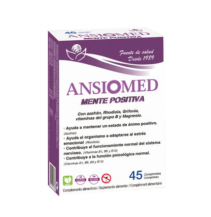 Bioserum ANSIOMED Mente Positiva - 45 comprimidos | Complemento alimenticio con azafrán, rhodiola, griffonia, vitaminas y magnesio | Ayuda a mantener un estado de ánimo positivo