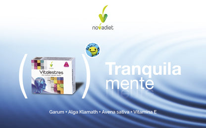 Novadiet VITALESTRES Cápsulas con Vitamina E, Avena Sativa, Alga Klamath y Garum, Ayuda en Épocas de Nerviosismo, Estados de Ansiedad y Estrés Leves - 60 Cápsulas