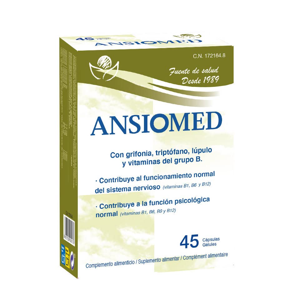 Ansiomed 45 cápsulas - Herbetom Bioserum | Complemento alimenticio con grifonia, triptófano, lúpulo y vitaminas | Contribuye al funcionamiento normal del sistema nervioso