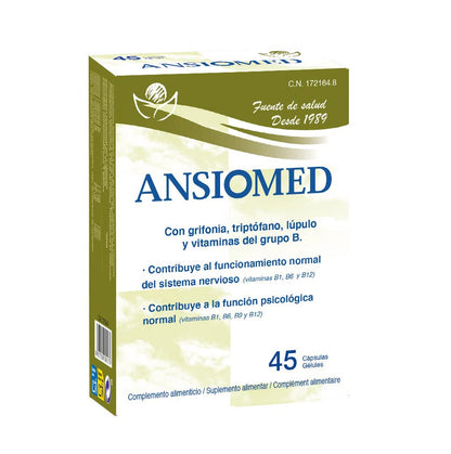 Ansiomed 45 cápsulas - Herbetom Bioserum | Complemento alimenticio con grifonia, triptófano, lúpulo y vitaminas | Contribuye al funcionamiento normal del sistema nervioso